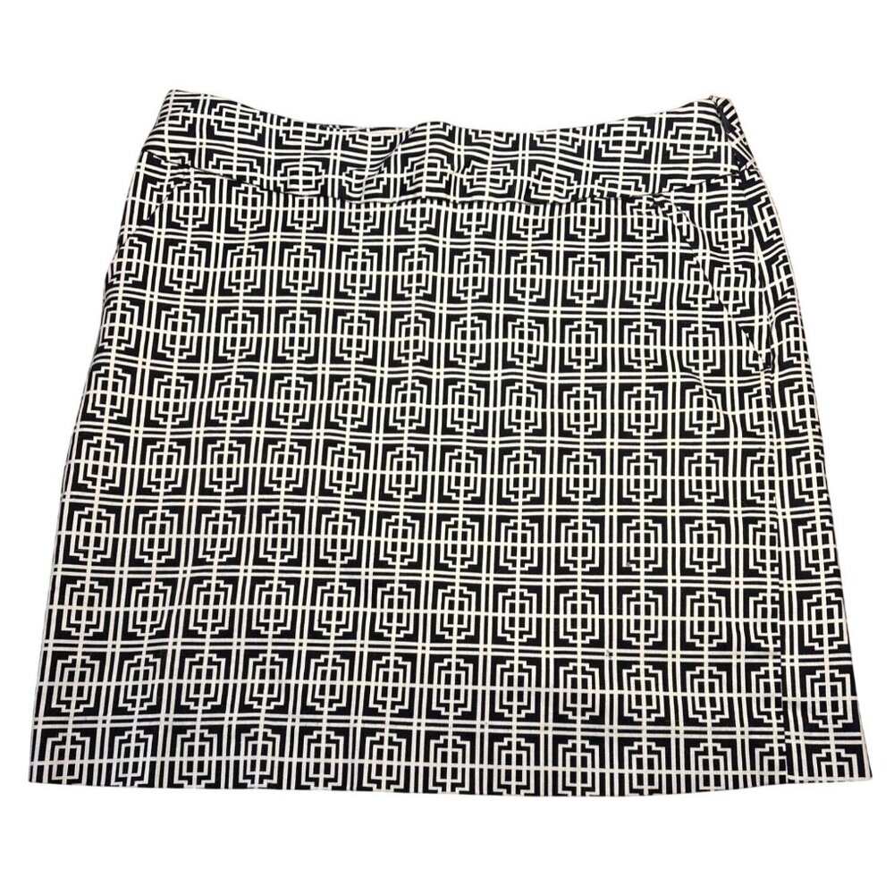 Alfred Sung Skirt Size Sm Geometric Black White Pencil Cotton Spandex Side Zip